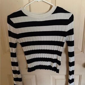 A New Day Black and White Ribbed Fitted Blouse